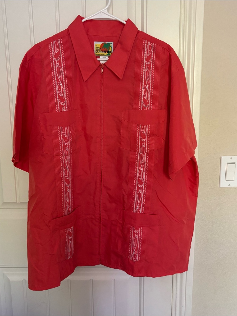 Haband Red Short-Sleeve Zip-Front Guayabera Shirt Jacket
